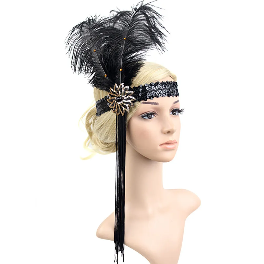

Flapper Fascinator Long Tassel Feathering Headband Vintage Style 1920s Headband for Weddings Cocktails Tea Parties