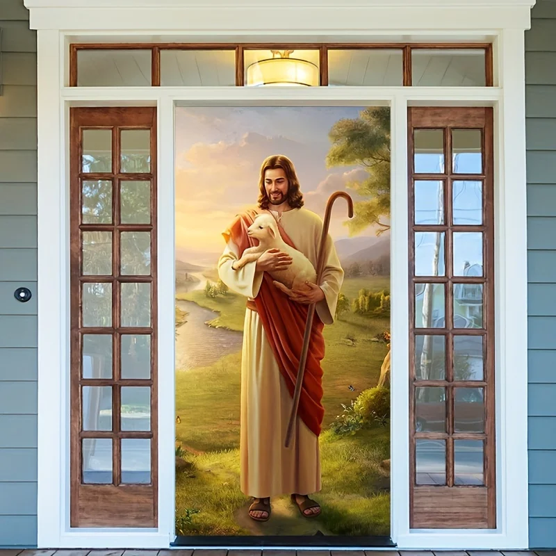 Jesus Theme Photography Background with Luminous Stars Crib Durable Door Cover Decoration New Year\'s Party Props Gift Supply