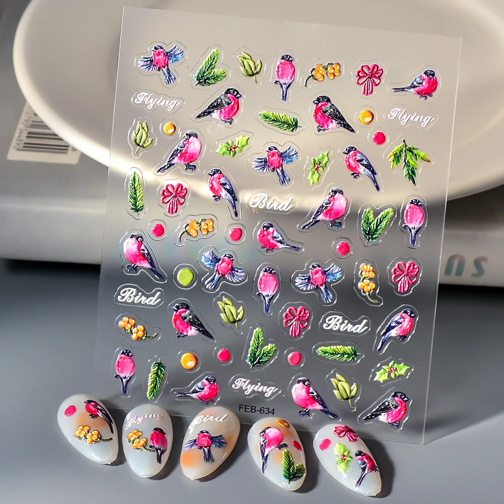 Magpie Bird 5D Nail Stickers Semi-cure Gel Nail Sticker Gel Nail Wraps