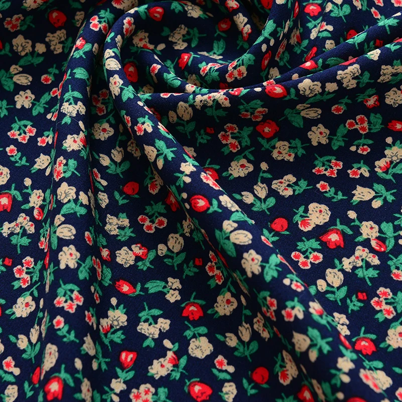 Floral Pastoral Viscose Fabric Dark Color Thin And Light Breathable for Sewing Clothes Rayon by Half Meter