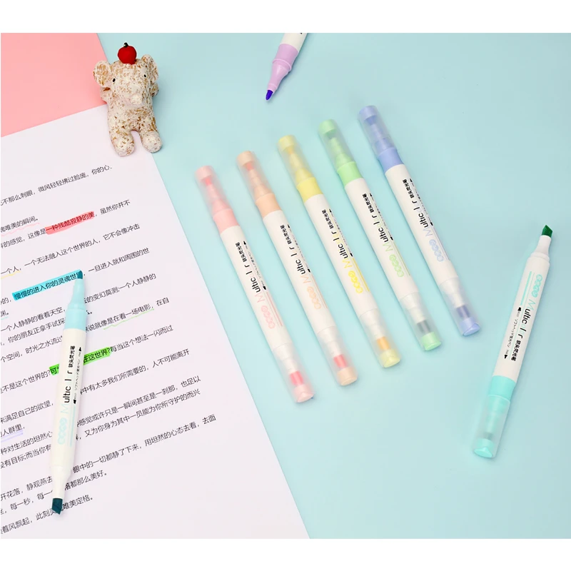 6pcs/Box Soft Head Double Head Fluorescent Pen Colorful Art Mark Painting Pen Colorful Highlighters School