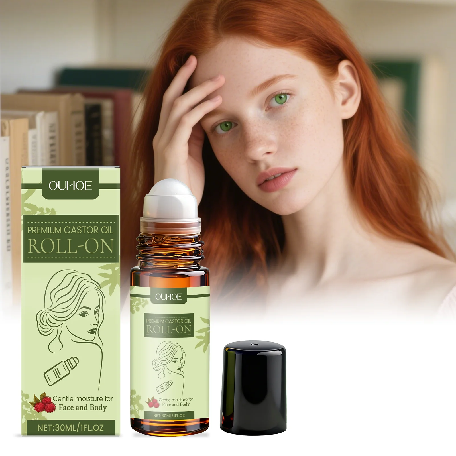 Sérum à bille roulante à l'huile de ricin, 30ml, avec glycérine et huile de ricin hydrogénée, pour une hydratation en profondeur et un soin apaisant pour la peau Non gras