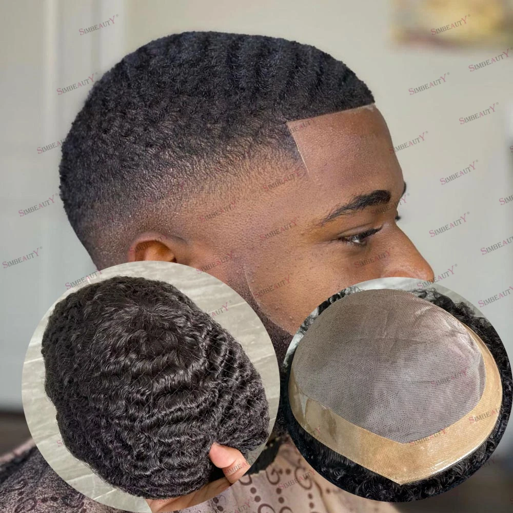 

Черный, коричневый, африканская мужская прическа с объемными волнами на 360 градусов, мужской парик из натуральных волос с глубокими волнами, прочный моно и NPU, дышащая нашивка с глубокими волнами 10 мм