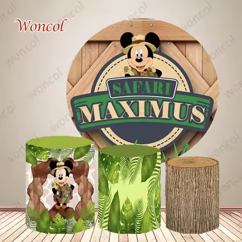 Mickey Mouse Round Backdrop Jungle Safari Mickey Mouse Backdrop Mickey Mouse Cylinder Cover Boy Birthday Party Decorations Prop