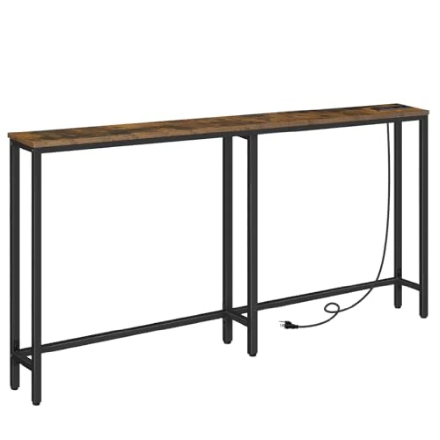 

63" Narrow Console Table with Charging Station 5.9" Slim Sofa Table Behind Couch 2 AC Outlets and USB-C Ports Long Entryway Tab