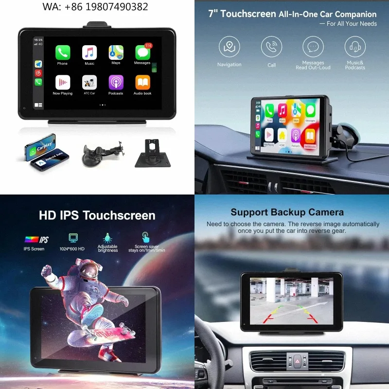 7 Inch Touch Screen Portable Car Multimedia Radio Wireless Carplay Android Auto Siri Voice Control Universal Car Stereo