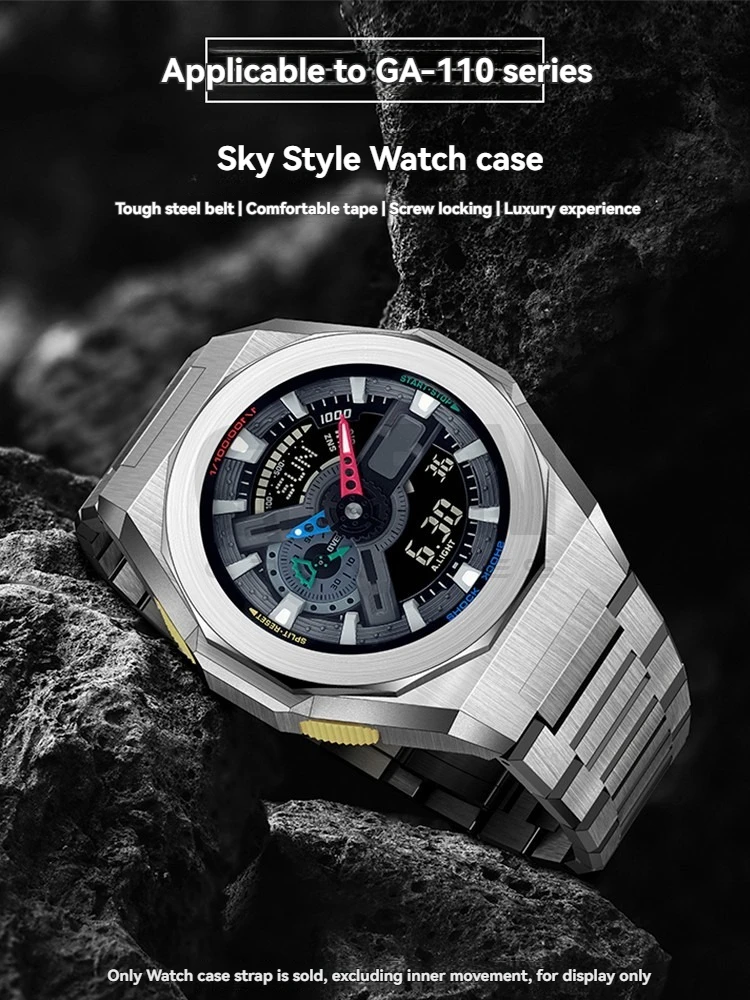 For Casio GA-110GB GA-100 GA-120 GA-140 GD Black Warrior Modified Stainless Steel Metal Case Strap Set Full Metal Conversion Kit