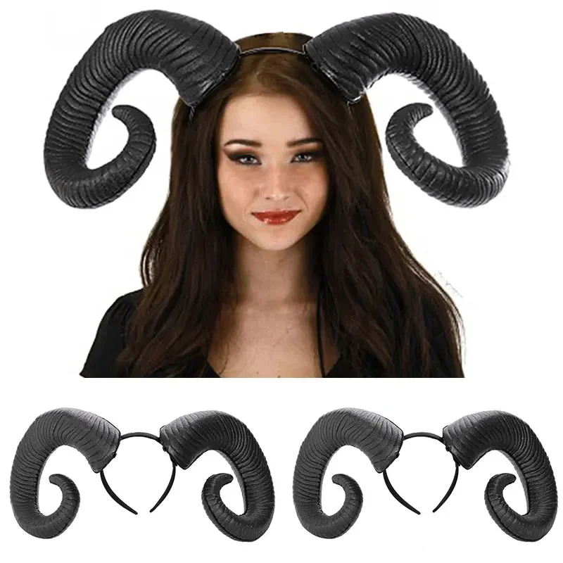 Fascia per capelli fatta a mano in corno di pecora accessorio per fascia per capelli Demon Evil Gothic Lolita Cosplay copricapo di Halloween Prop