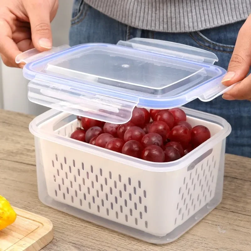 

Большая корзина для слива овощей, специальный ящик для хранения фруктов для холодильников, пищевой кухонный двухслойный контейнер для хранения