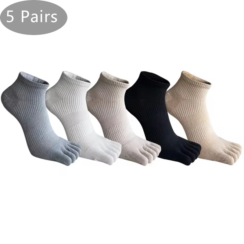 

5 Pairs Women Girl Socks 5 Finger Ankle Cotton Solid Mesh Breathable Deodorant Soft Elastic Toe Boat Harajuku Socks 4 Seasons