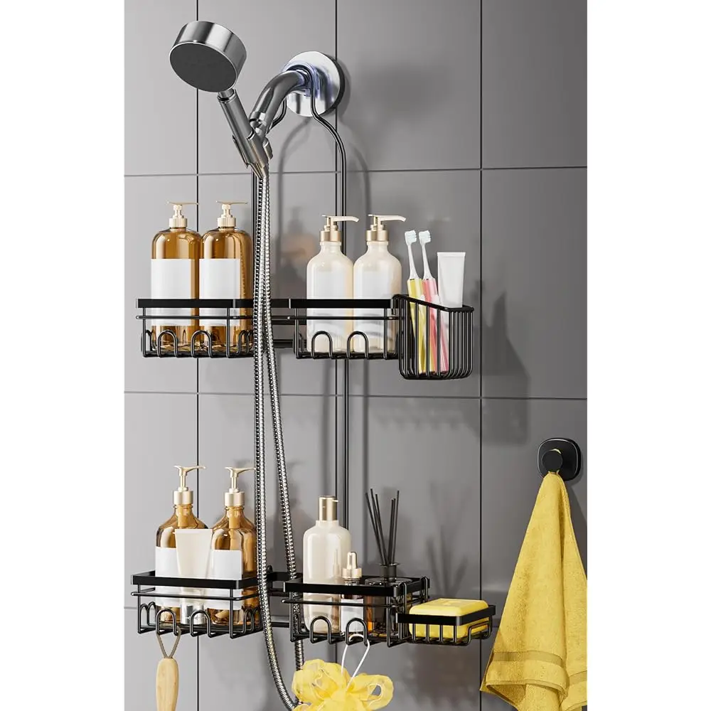 

Shower Caddy Hanging - Shower Caddy for Handheld Shower Heads with Soap holder, Toothbrush Holder & Suction Hook, Universal