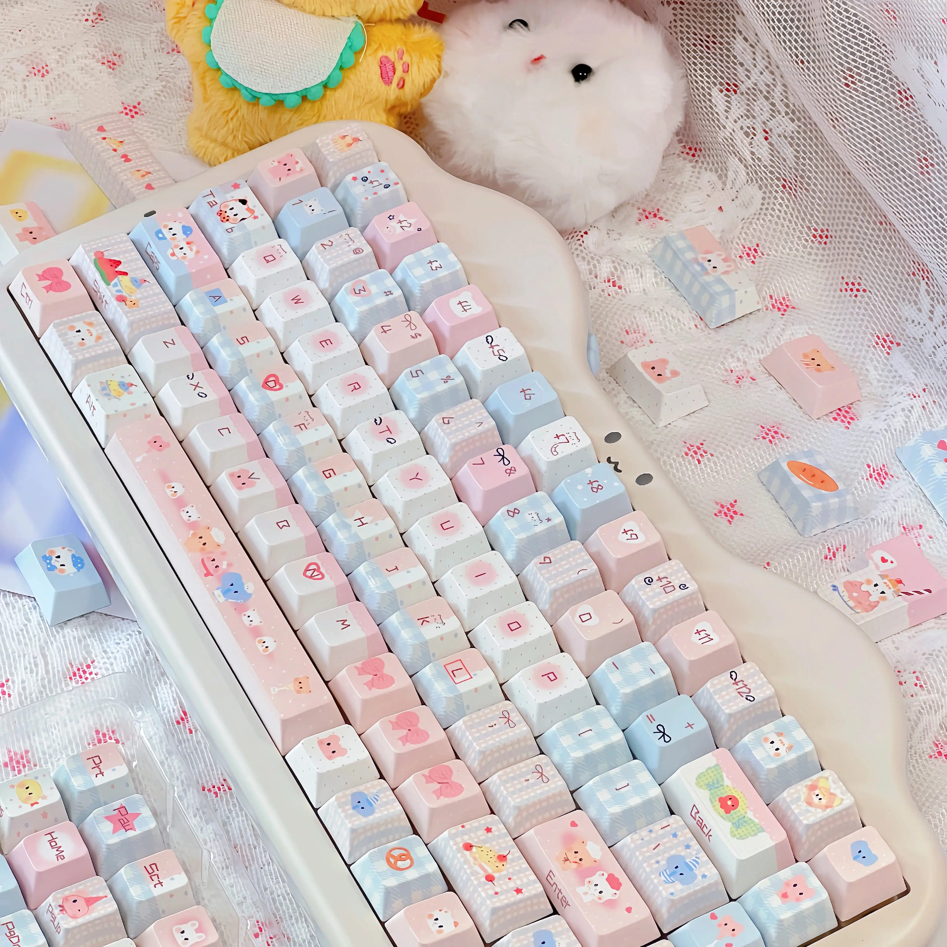 MAIMOOO Keycap Pig Mi Kindergarten Cute Keycap Pink Blue New Cherry Height Keycaps For Keyboard