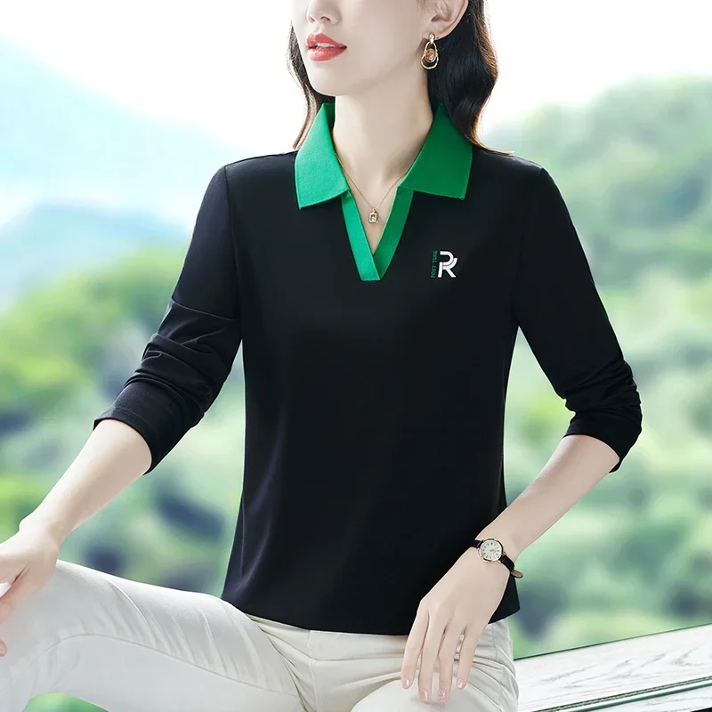 BLACK LONG SLEEVE POLO SHIRT Women's Pretty Shirts Tops Pulovers Womens Cheap Clothes Aesthetic Poles Woman Plus Size Clothing