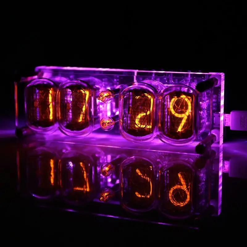 IN-12 Glow Tube Clock 4-Digit For Nixie Style With Remote Control And RGB Ambient Light For Desktop Decor DC5V For USB-C Powered