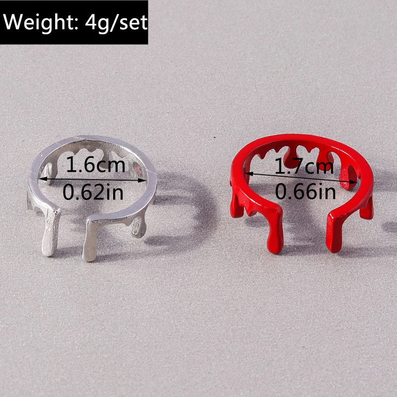 Aihua 2 teile/satz Neue Einfache Retro Flüssigkeit Metall Ring Sets Offene Einstellbare Finger Ring Scary Red Blutige Halloween Schmuck Geschenke – Detail 8