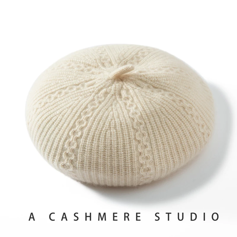 

DjzDsm Women's 100% Cashmere Berets French Artist Style Warm Winter Knitted Beanie Retro Plain Beret Autumn Caps for Ladies