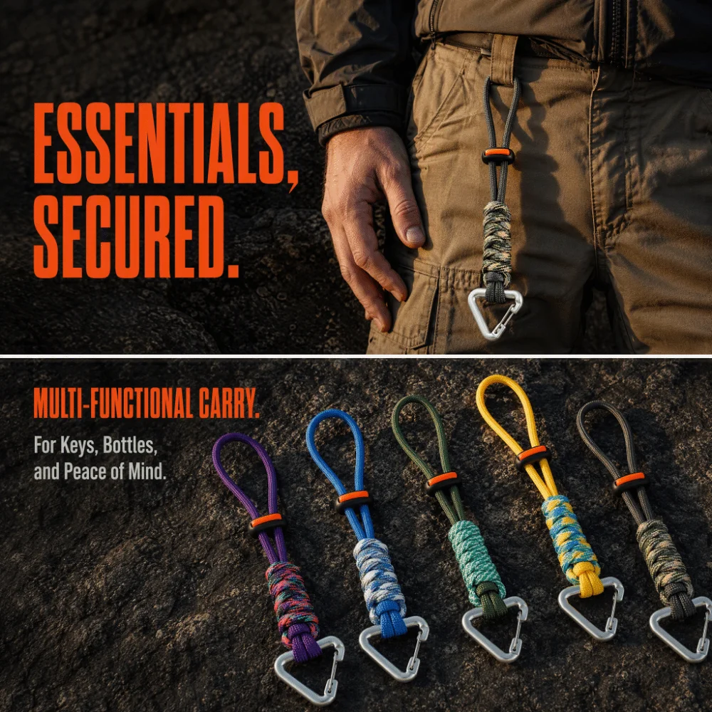 Durable Multifunctional Paracord Keychain Triangle Carabiner Anti-Loss Buckle Braided Lanyard Water Bottle Buckle Outdoor Hiking