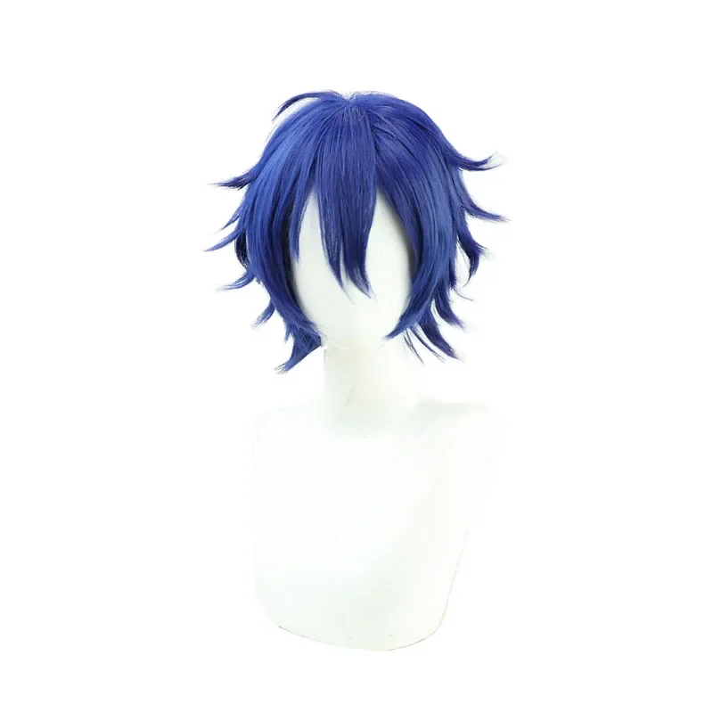 Pelo sintético Leos Vincent Cosplay pelucas Anime Virtual YouTuber Leos Vincent 30cm corto azul oscuro hombres peluca resistente al calor