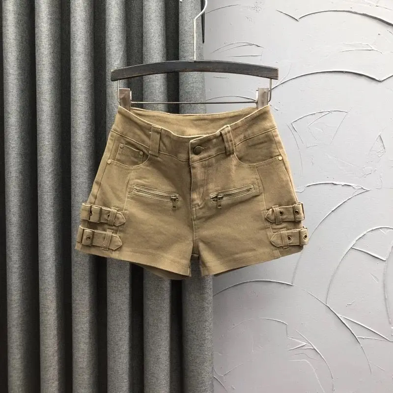 Hot Girl Jeans Shorts High Waist Buckle Zipper Design Super Shorts 2026 Autumn Ladies Vintage Streetwear Shorts Female