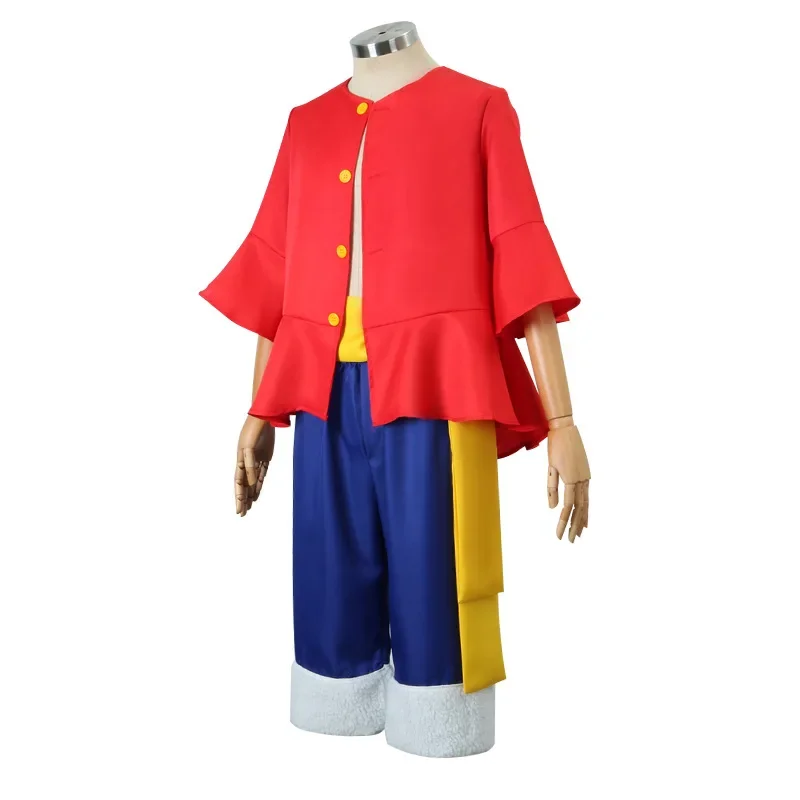 Boys Girls Monkey D. Luffy Cosplay costume Red Shirt And Pants Hat Halloween Party Performance