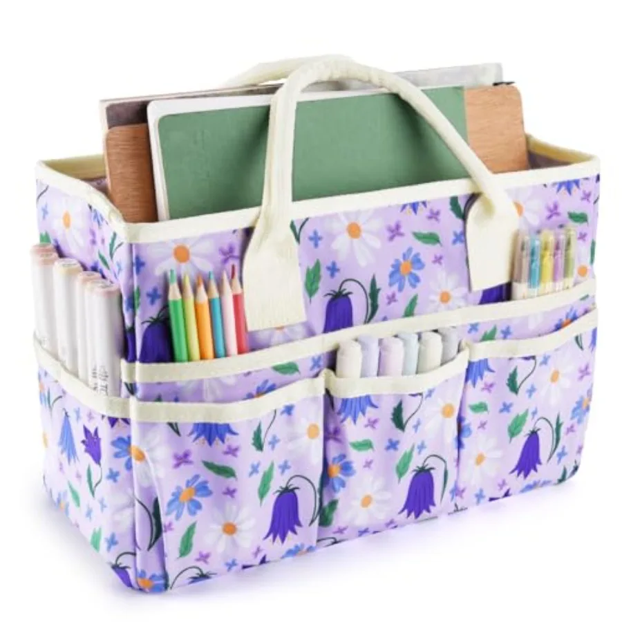 

Craft Organizer Tote Bag Art Storage Caddy with Multiple Pockets Containers for ArtCraft and Office Supplies Storage.Purple Cam