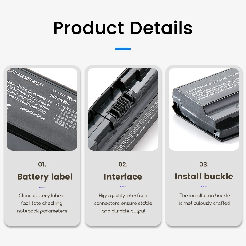 Remplacement de batterie d'ordinateur portable N850BAT-6 pour Clevo Z6-KP5GT Z7M-KP7G1 T58-T1 T6TI N870HJ série 6-87Interim 850S-6E71 6-87Interim 850S-4U41