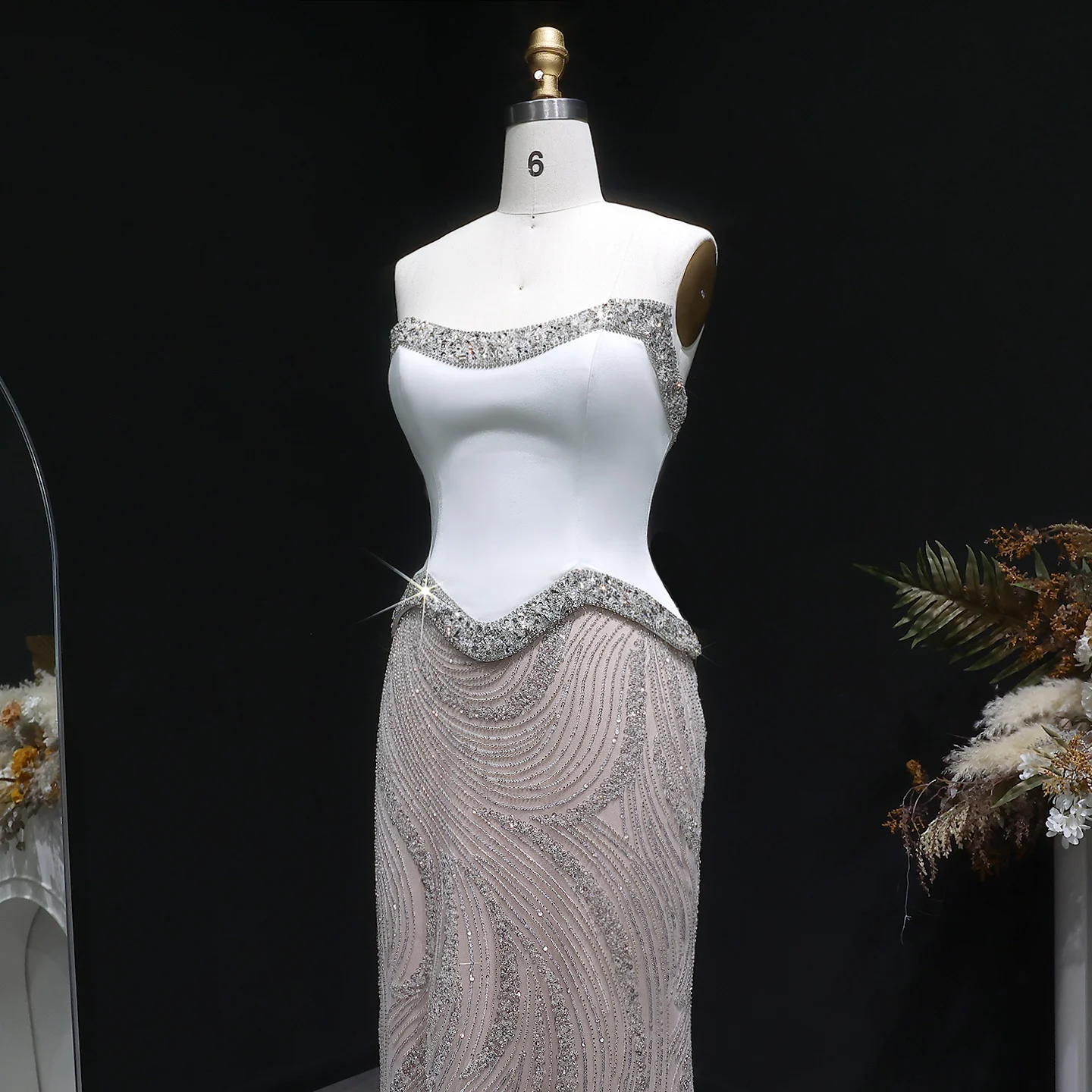 Sharon Said Luxuriöse Perlenbesetzte Meerjungfrauen-Abendkleider für Damen, Trägerlose Pailletten-Ballkleider SS790, Maßanfertigung – Detail 7