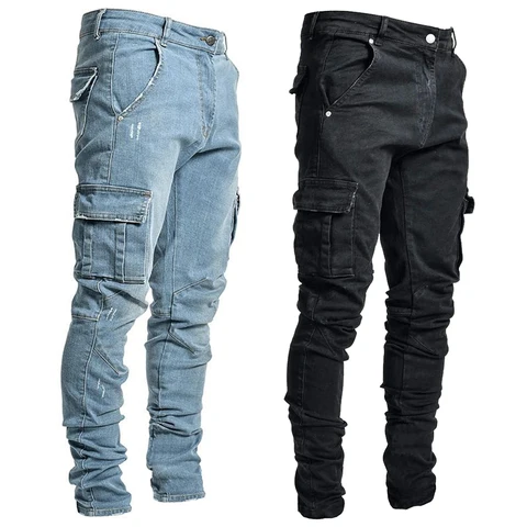Men's Slim Denim Cargo Jeans