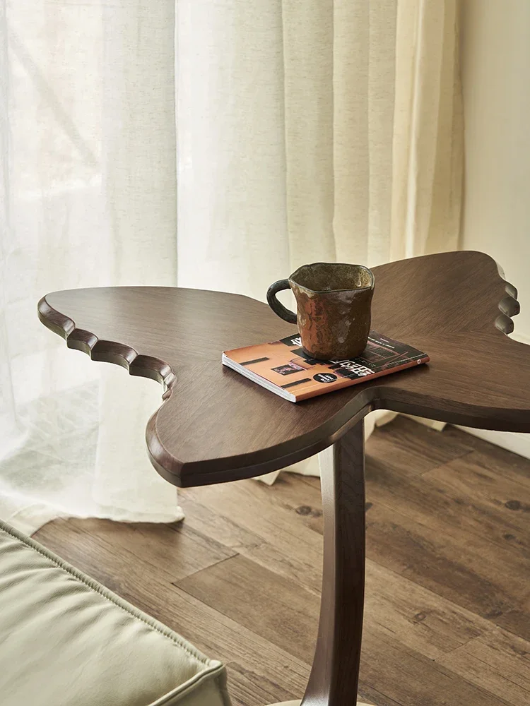 French retro solid wood edge table, black walnut small coffee table