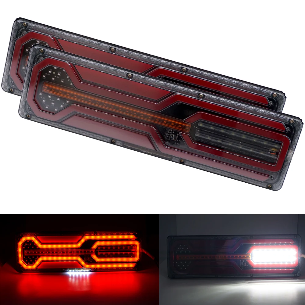 

2X Dynamic flow 12-24V Truck LED Tail Light Rear Lamp Stop Reverse Safety Indicator Fog Lights for Trailer Truck Car Taillights