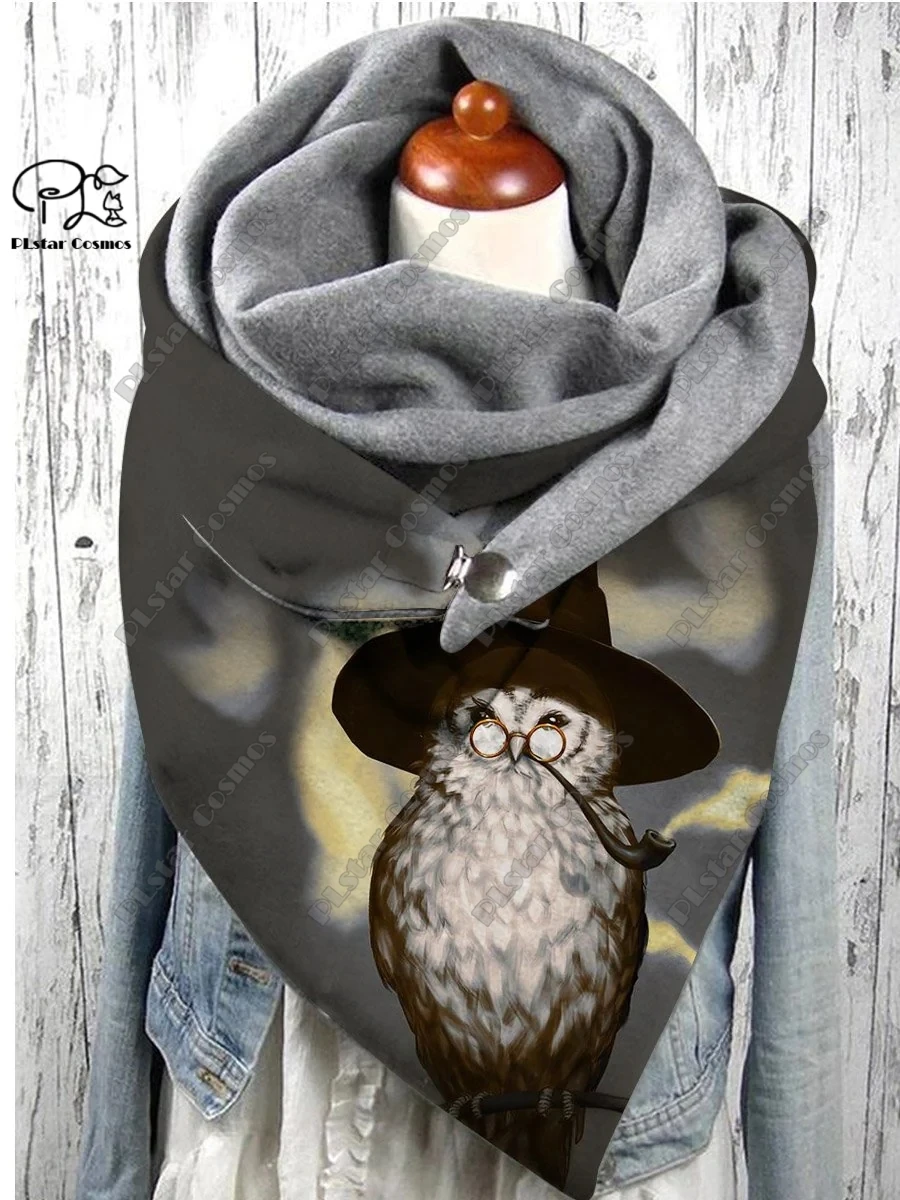 

PLstar Cosmos 3D printed animal series cute owl pattern printed warm shawl scarf spring and winter large triangle scarf M-2