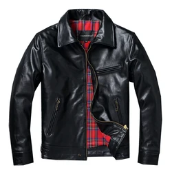 Black Classic Made of Genuine Leather Jacket Men Natural Top Layer Cowhide Leather Jacket Simple slim Fashion corium Moto Coat