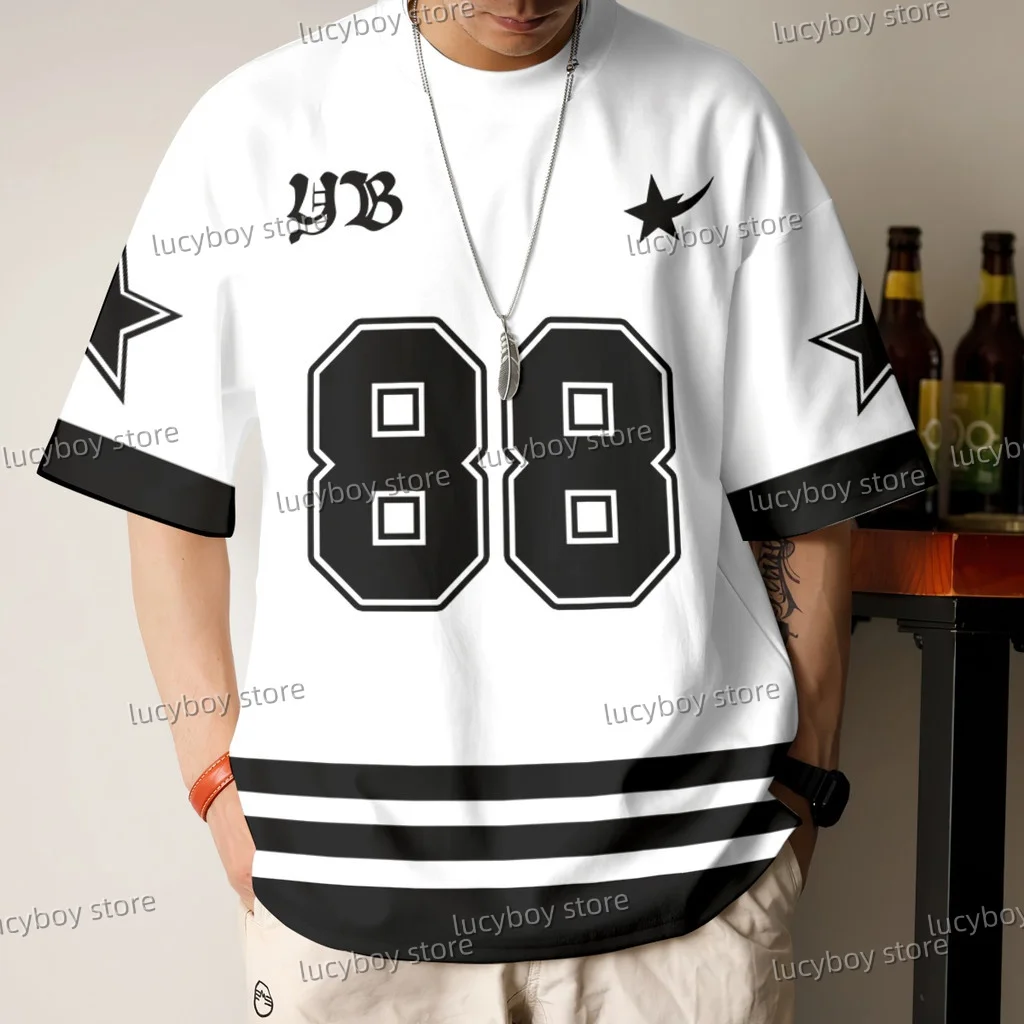 

No.88 Stripe Print Men T-Shirt Man Short Sleeves Lightweight Plus Size T-Shirt Vintage Plus Size Sport Daily Tees Men Clothes