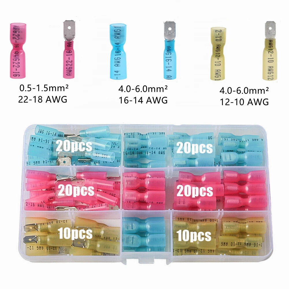 100/140/220PCS Heat Shrink Spade Male & Female Electrical Terminals Insulated Wire  Connectors 22-10AWG