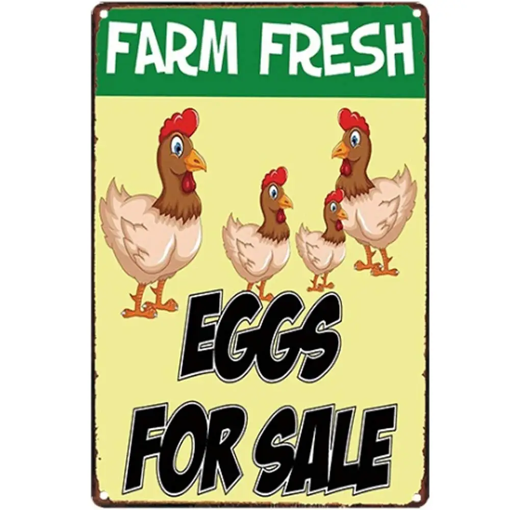 

Retro Design Farm Fresh Eggs Tin Metal Signs Wall Art | Thick Tinplate Print Poster Wall Decoration for Kitchen