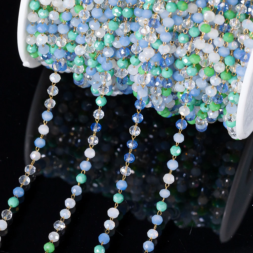 

1 Meter Gold Stainless Steel Colorful 3mm Glass Beads Crystal Chains For DIY Jewelry Making Necklace Bracelets Findings Bulk