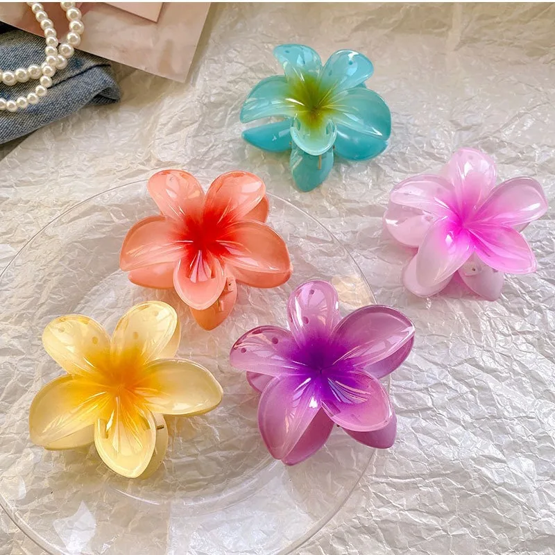 Pinza para el pelo grande con flor dulce para mujer, moda de playa para verano, coleta de tiburón, horquilla bohemia, pasador, accesorios para la cabeza