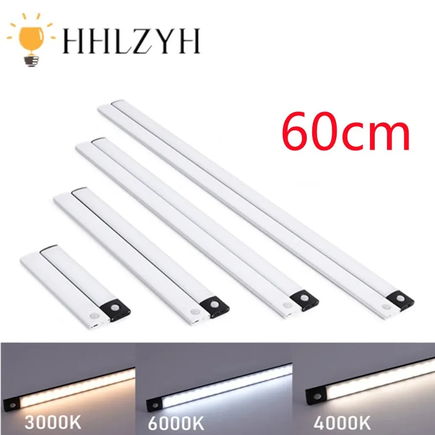 HHLZYH-Sensor de movimento sob gabinete LED Night Light, USB recarregável, luz do armário, cozinha, iluminação do quarto, lâmpada de parede