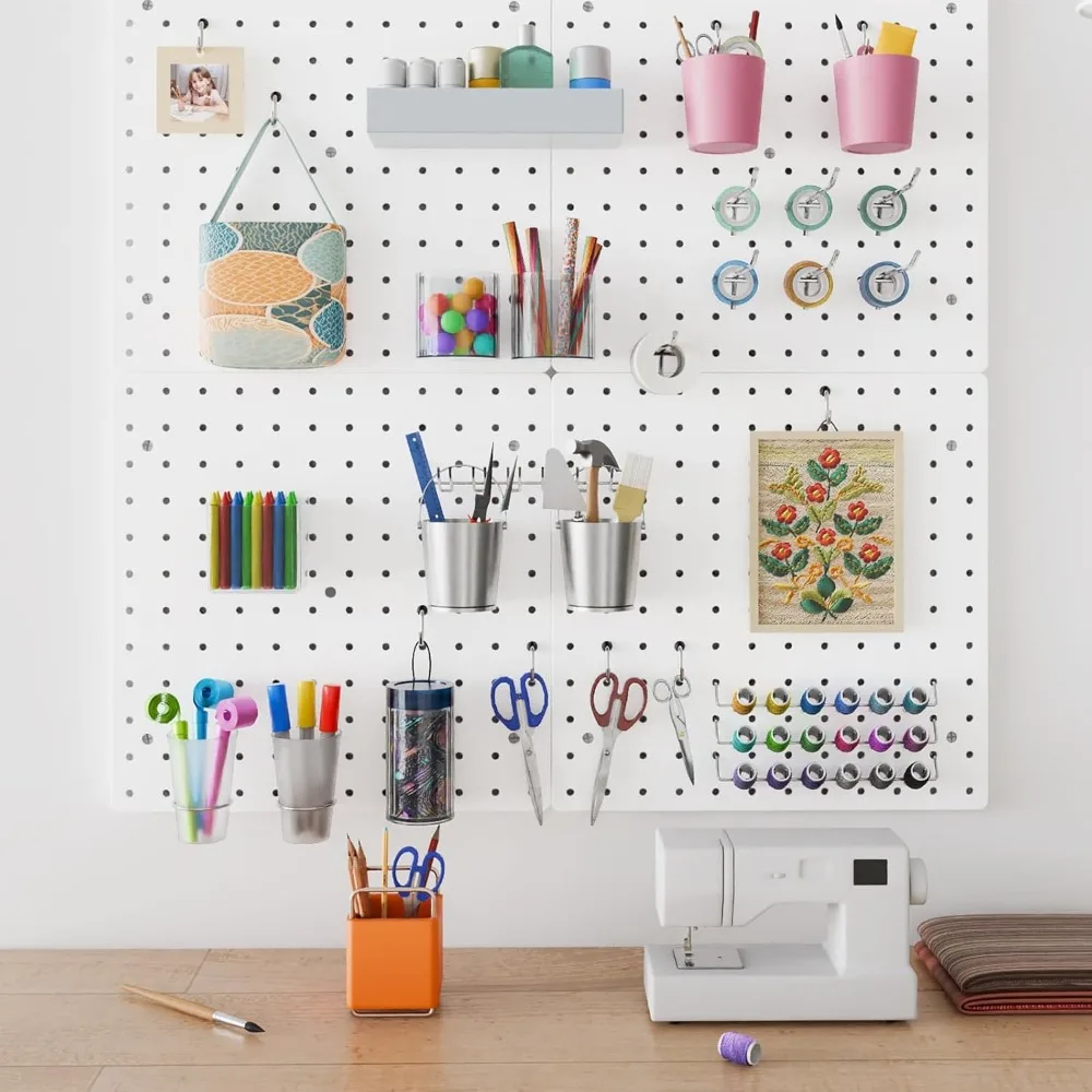 Peg Board,36pcs Pegboard Kit, Includes 4 White Pegboard and Pegboard Accessories,Plastic Pegboard,Pegboard with Hooks