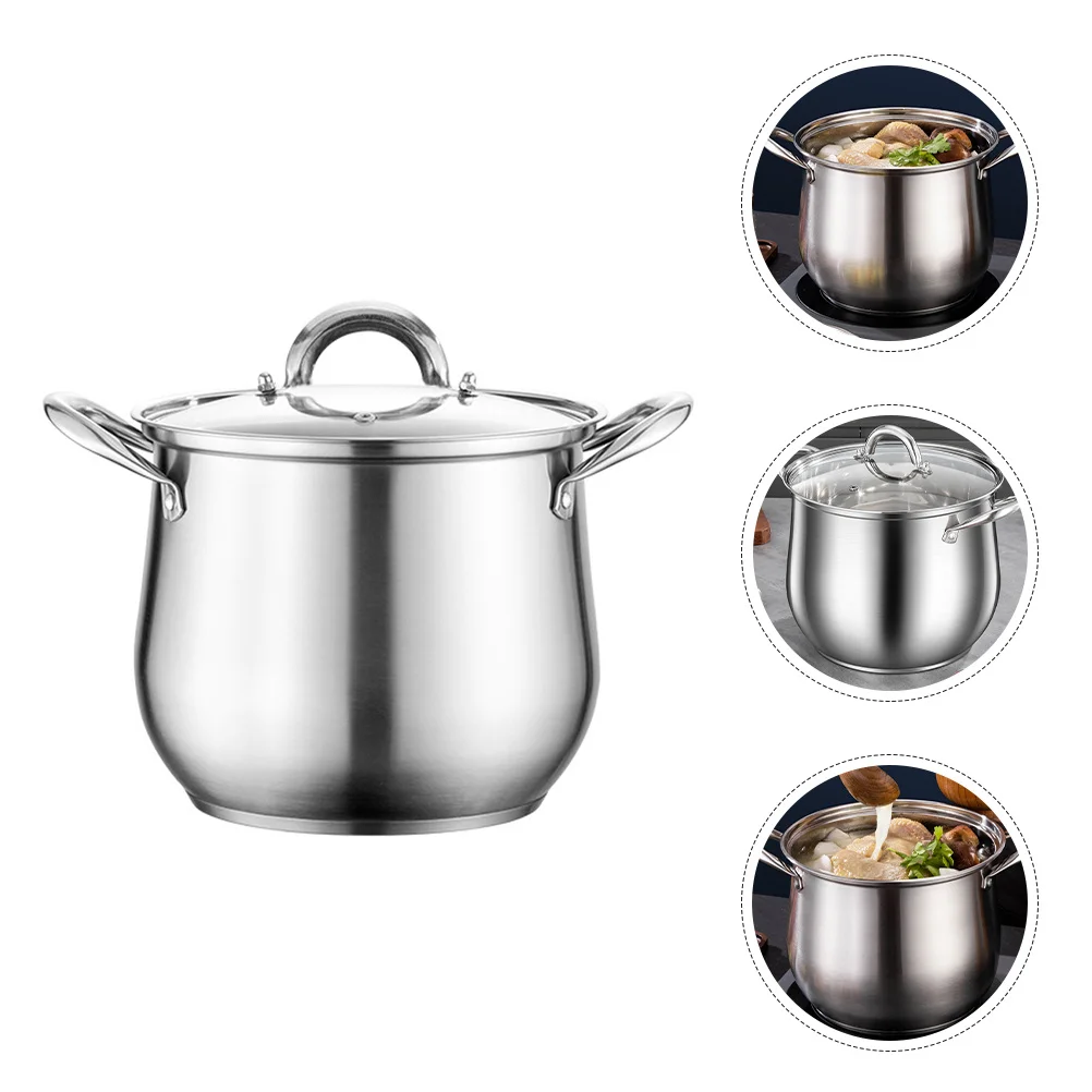 

Large Capacity Stainless Steel Soup Pot With Lid Thickened Bottom For Even Heating Dual Handles Anti-Spill Rim Ideal For