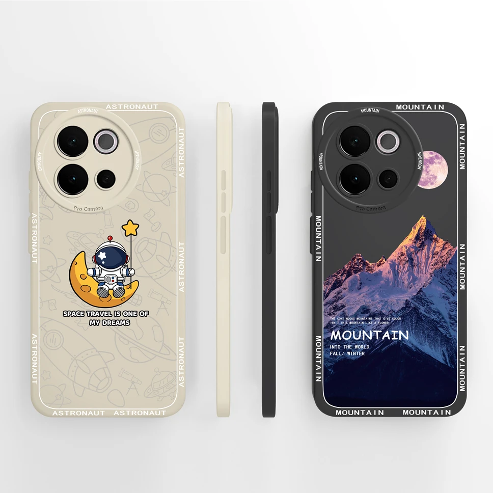 Phone Case For Vivo V40 Lite 5G Pretty Mountain Astronaut Liquid Silicone Protection Back Cover For Vivo V 40 Lite V40Lite Funda