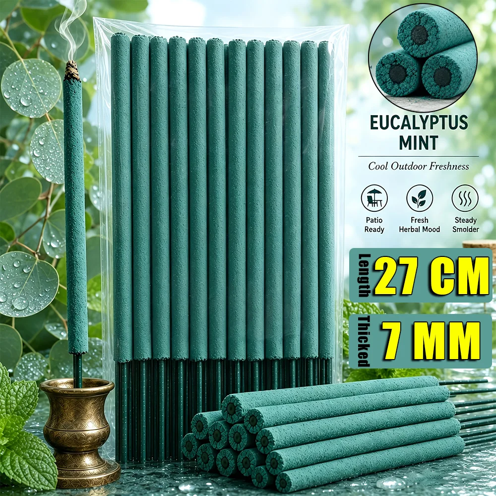 7mm Ultra-Thin Mint-Scented Incense Sticks, 27cm Extra-Long Handmade Bamboo Incense Sticks, Crafted from Incense Powder and Essential Oils Such as Mint, Lemongrass, and Vanilla, Can Burn for over 2 Hours, with a Rich and Long-Lasting Fragrance, Suitable for Indoor and Outdoor Use