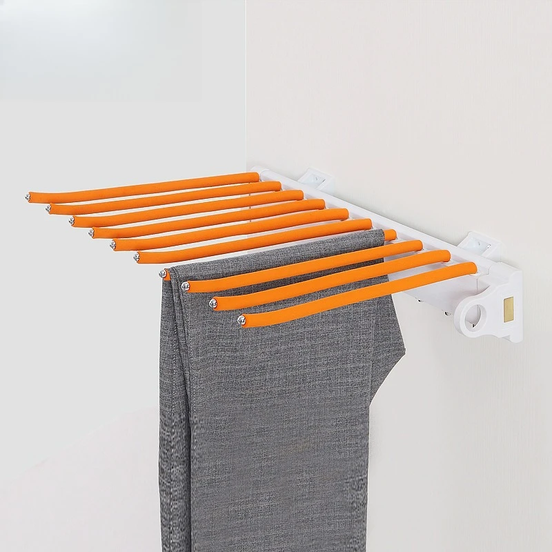 Gold basket wardrobe side-mounted retractable trousers rack metal single-row damping, slowly extending and descending
