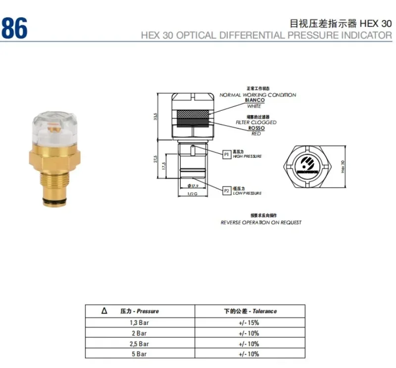 Spot Italian imported Euroswitch visual differential pressure indicator