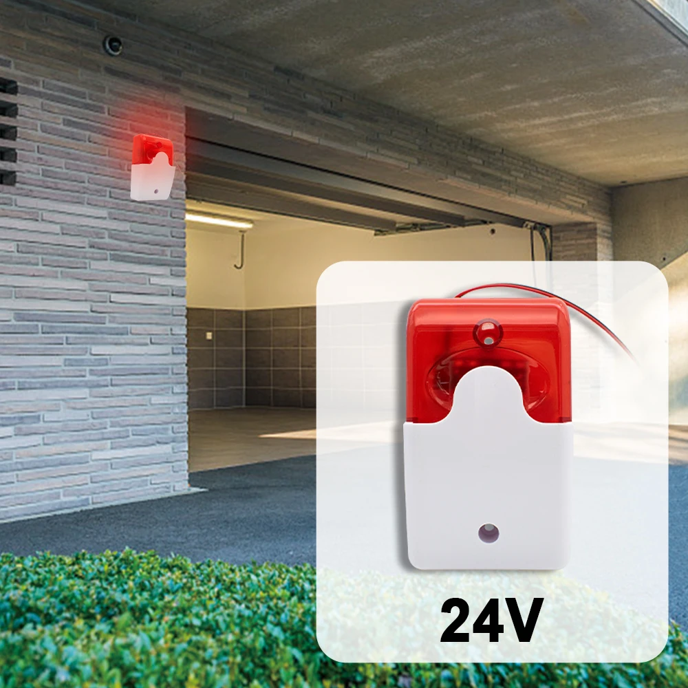 بوق إنذار LED وامض تحذير 12 فولت 24 فولت بوابة صفارة الإنذار الصوت أضواء زرقاء حمراء Led سلكية مسموعة ومرئية