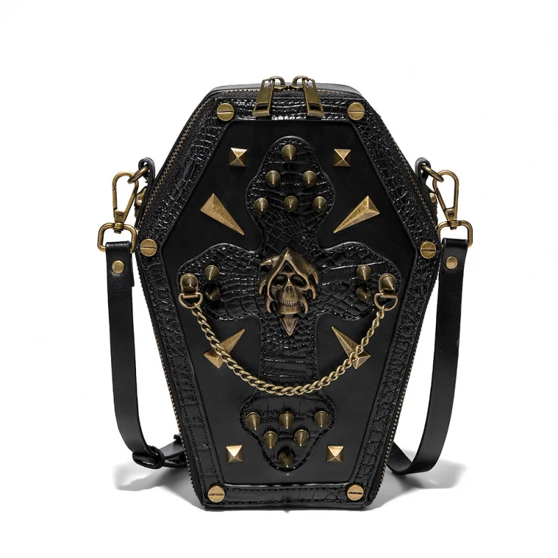 2025New Design European and American Punk Skull Personality Coffin Bag Retro Biker's Women's Shoulder Messenger Bag