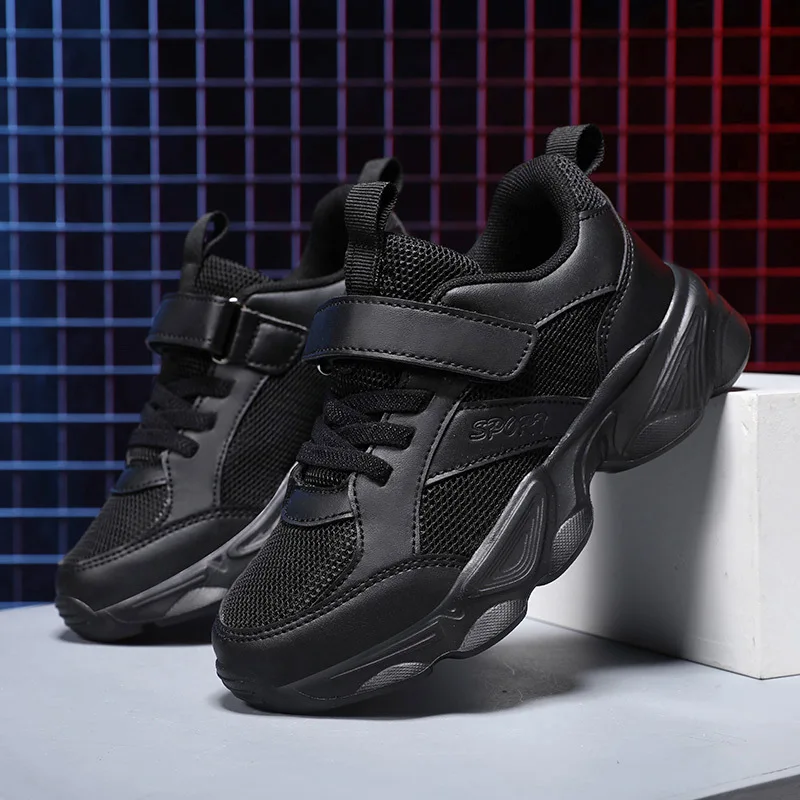 Spring and Autumn New Style Children's Sneakers Boys' Girls' Students' Soft Sole Anti-slip Sports Shoes White and Black Color