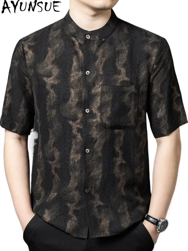 

AYUNSUE Fashion 100% Real Mulberry Silk Shirts for Men 2026 Summer Short Sleeve Tops High-end Gauze Silk Shirt Man Clothing New