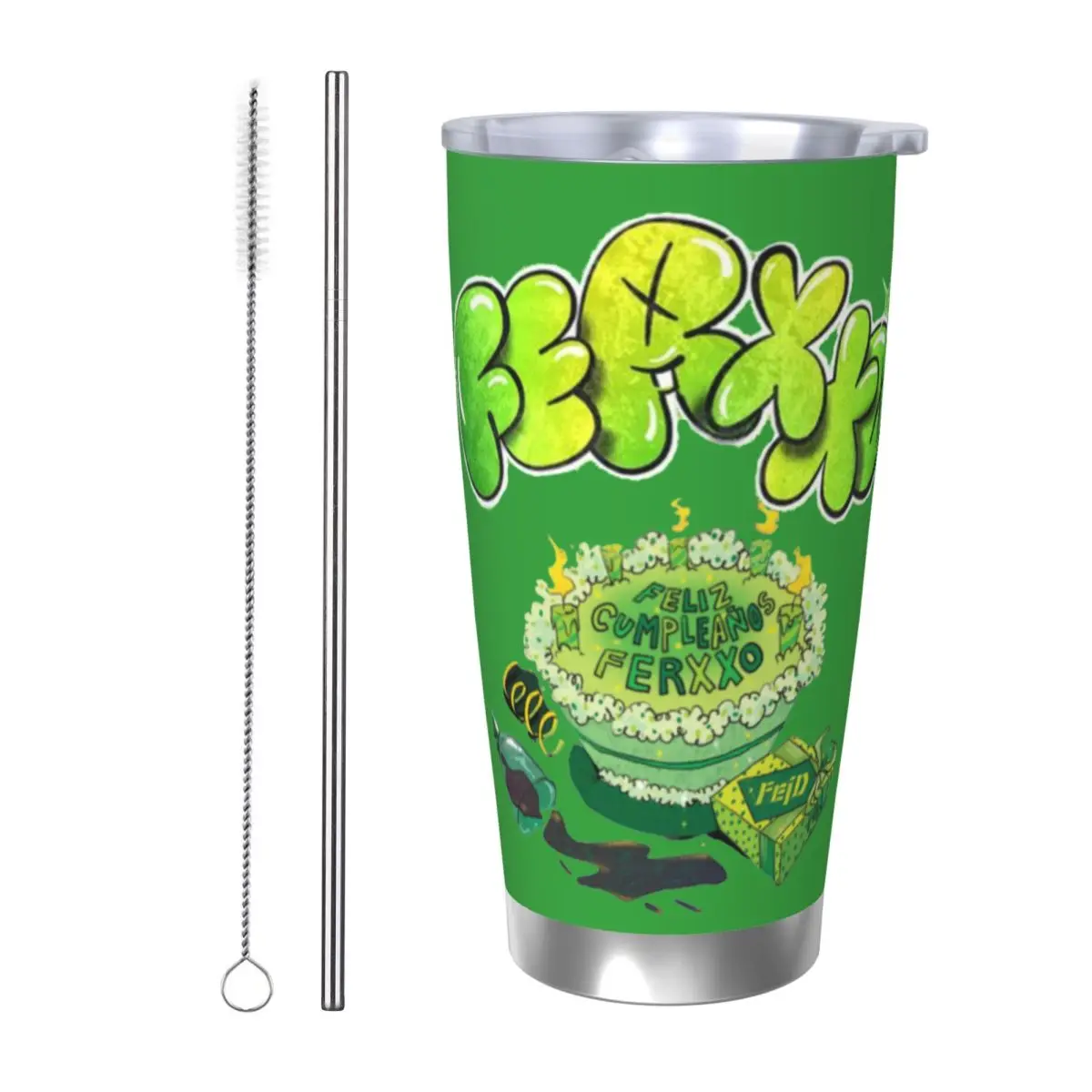 

FASTEST Tour Feid Ferxxo Стакан с вакуумной изоляцией, рэперские кофейные чашки 90-х годов с крышкой, соломенная школьная кружка, бутылка для воды, 20 унций