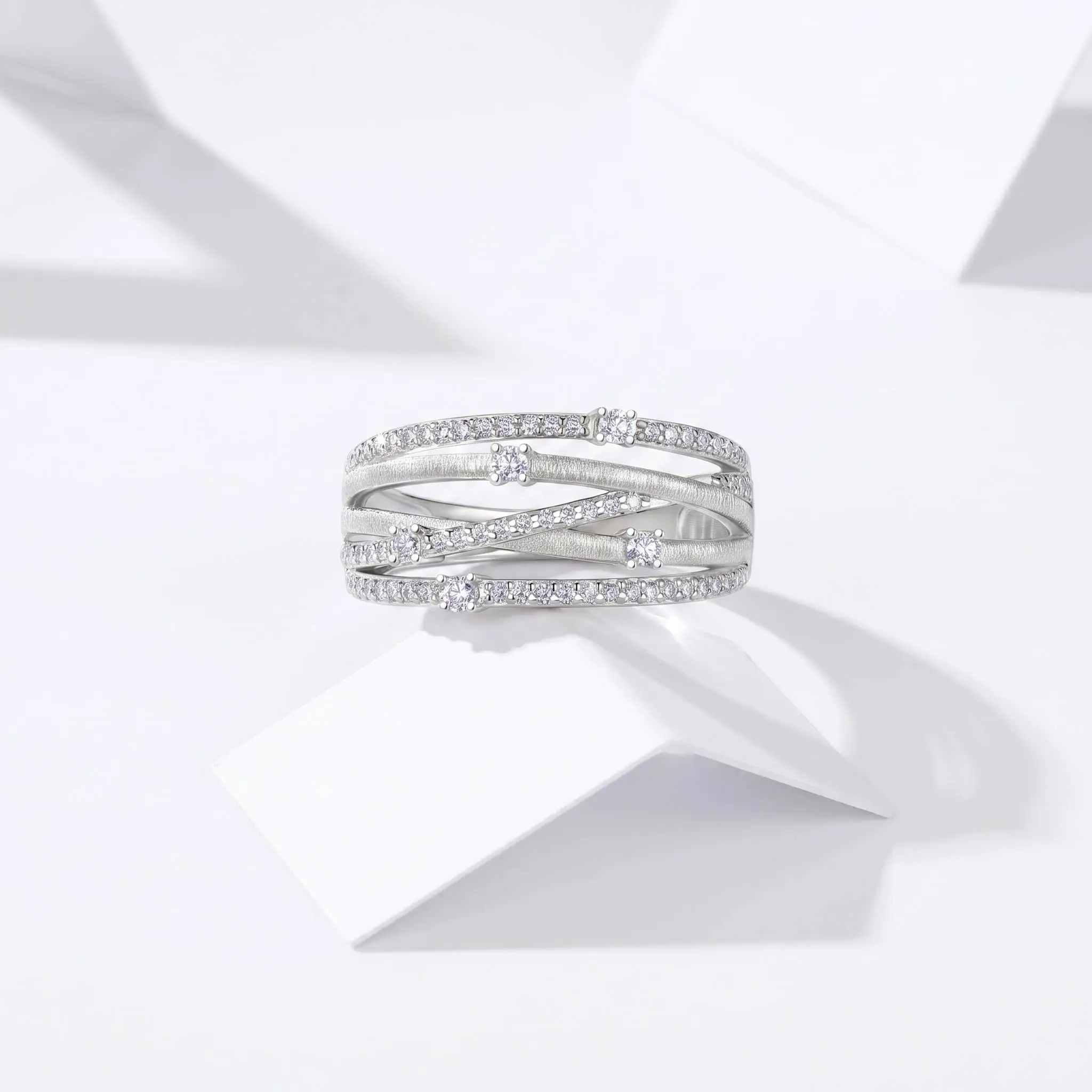 High-End Intertwined Moissanite Statement Ring, 925 Sterling Silver Multi-Layer Band, Exquisite Fine Jewelry for Daily Wear